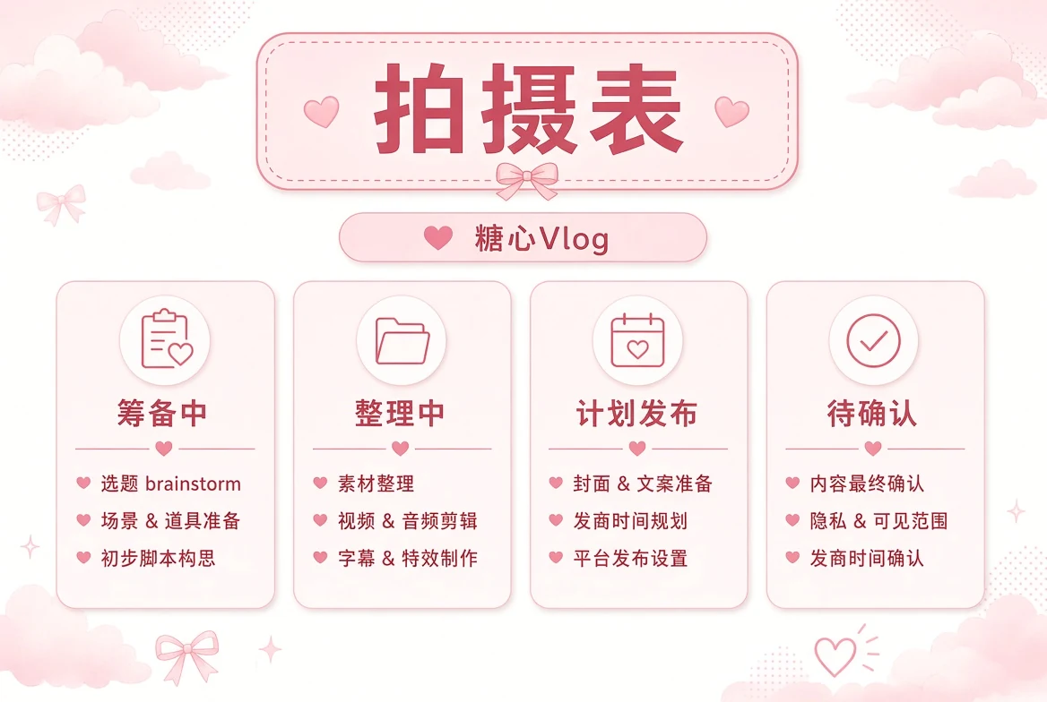 糖心Vlog拍摄表内容导览